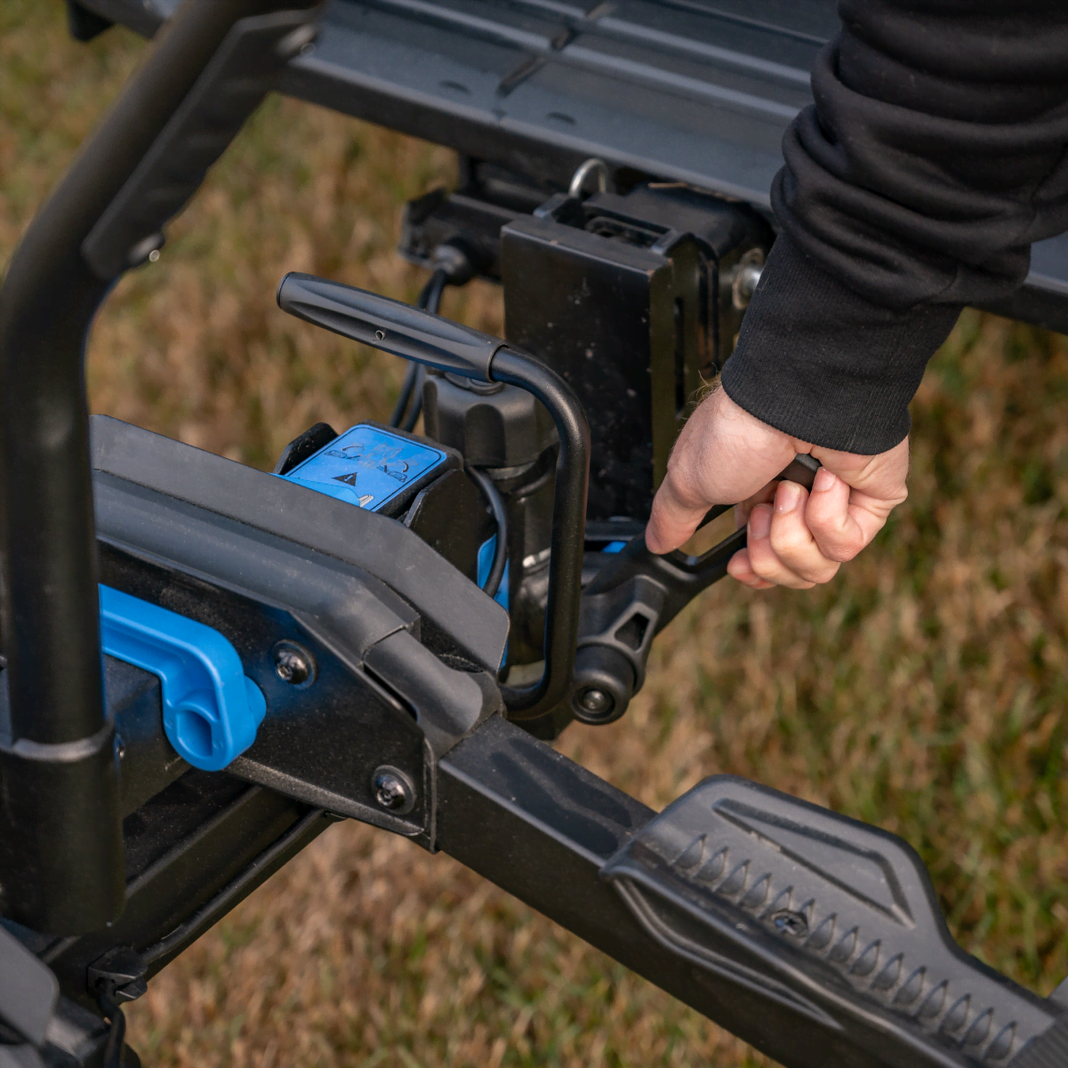 A close up view of the integrated spanner on the E-Rack 2 Pro bike rack