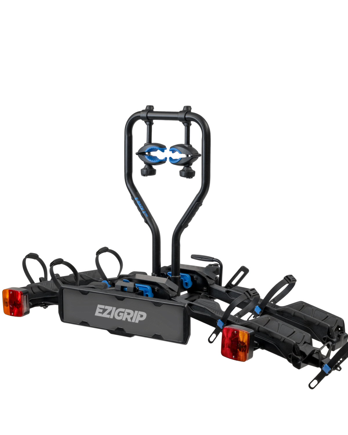 A product shot of the E-Rack 2 Pro electric bike rack with a tow ball mount